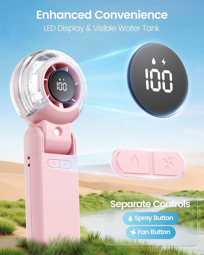 TriPole مروحة رذاذ محمولة باليد مع رذاذ، شاشة LED، قابلة للطي للرقبة والمكتب، مروحة هواء عالية السرعة، مروحة شخصية قابلة لإعادة الشحن مع زجاجة رذاذ ماء للسفر الخارجي - Image 4